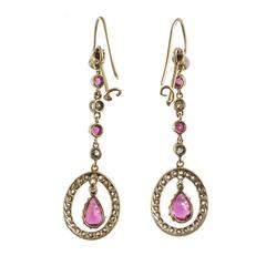 Edwardian Ruby and Diamond Long Drop Earrings, circa 1910