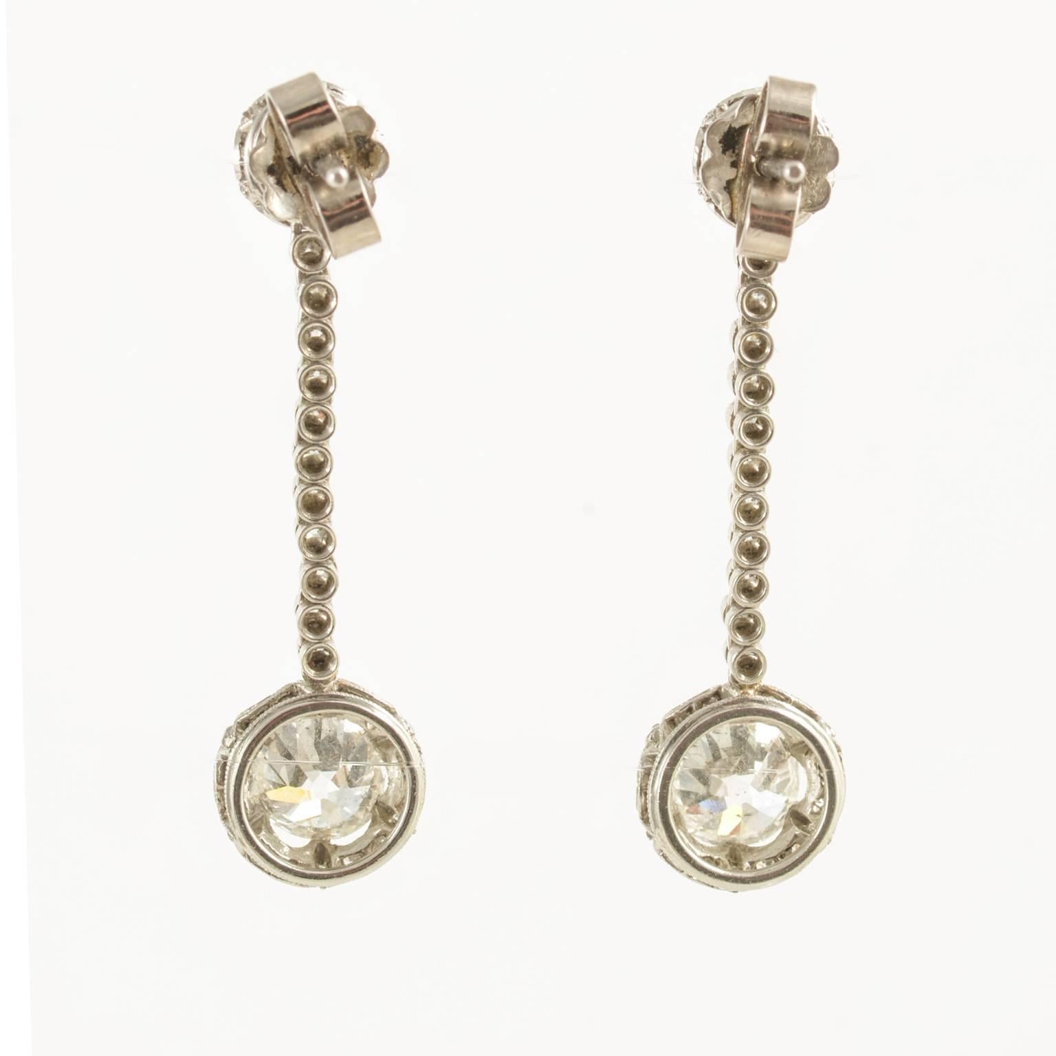platinum set long drop fine quality platinum earrings 1910c