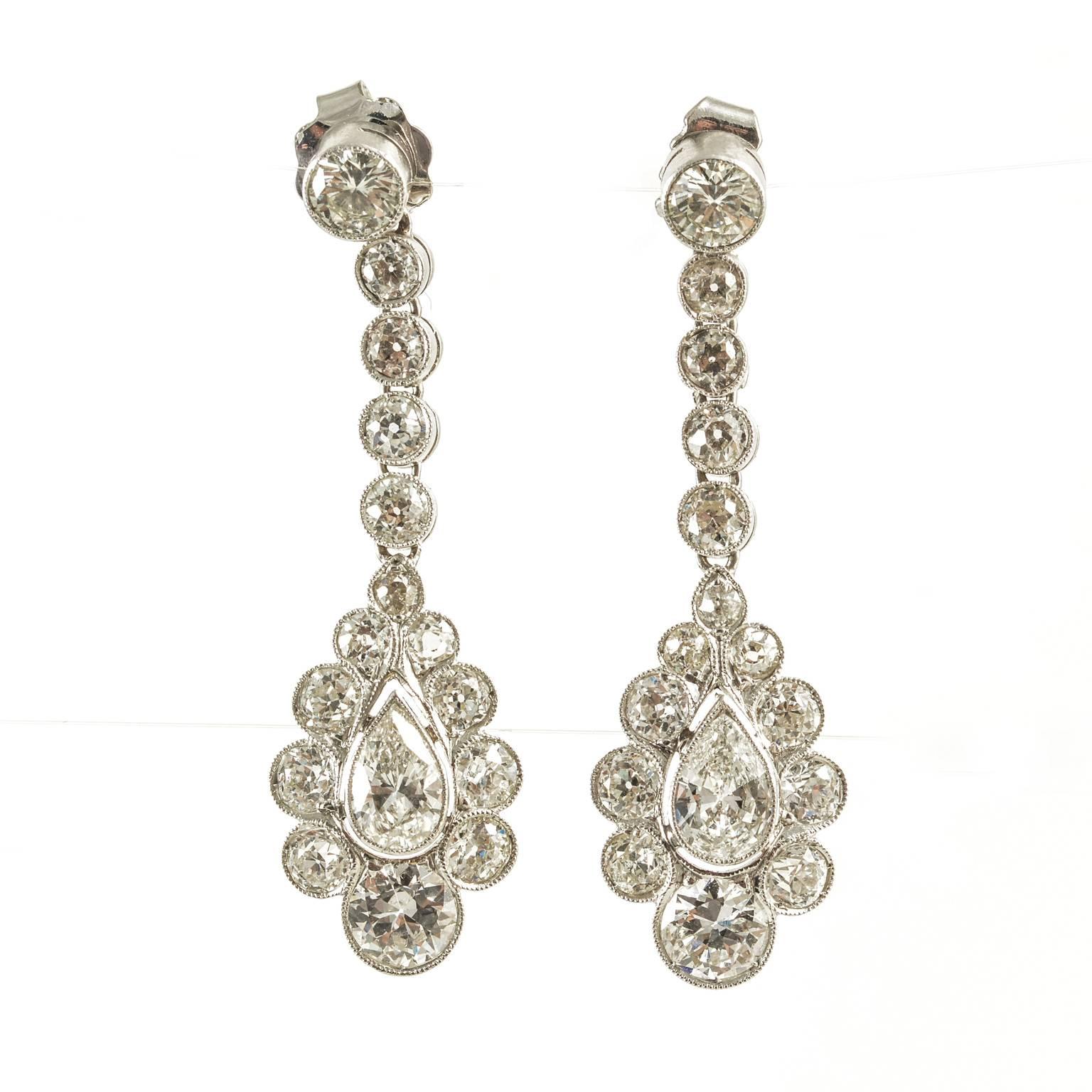 Edwardian Diamond Platinum Set Drop Earrings For Sale