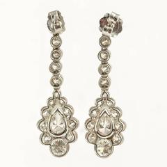 Edwardian Diamond Platinum Set Drop Earrings