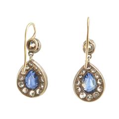 Sapphire and Diamond Drop Edwardian Earrings, 1910