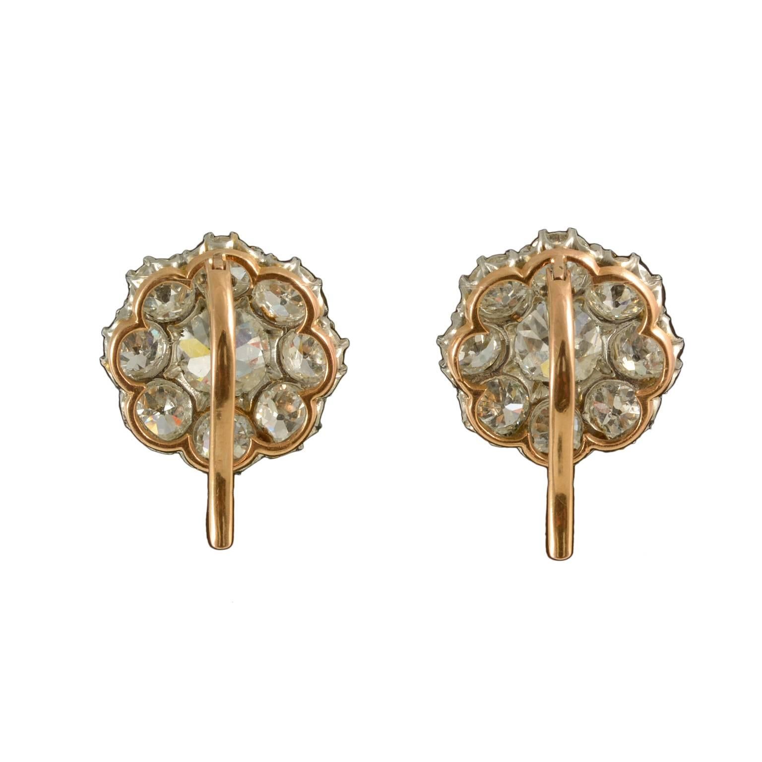 Edwardian fine diamond drop cluster gold earrings 1910c