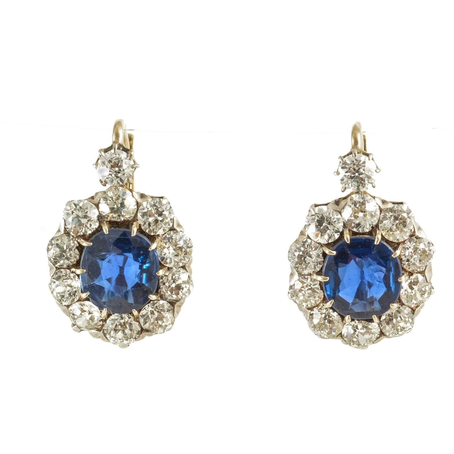 Edwardian circa 1910 Natural Sapphire and Diamond Drop Earrings