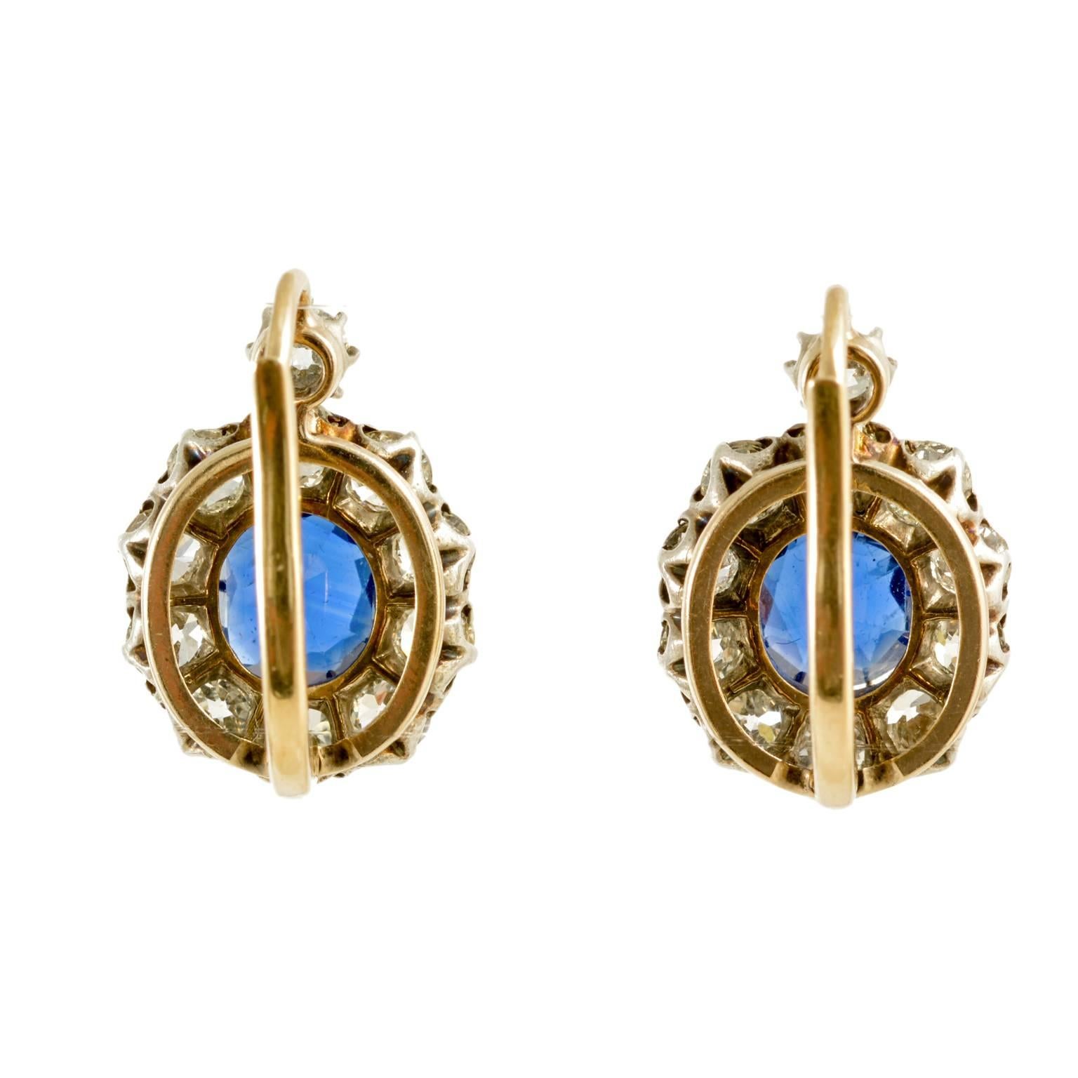 Edwardian circa 1910 Natural Sapphire and Diamond Drop Earrings In Excellent Condition In London, GB