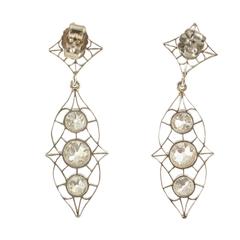 Art Nouveau Diamond Drop Platinum Earrings