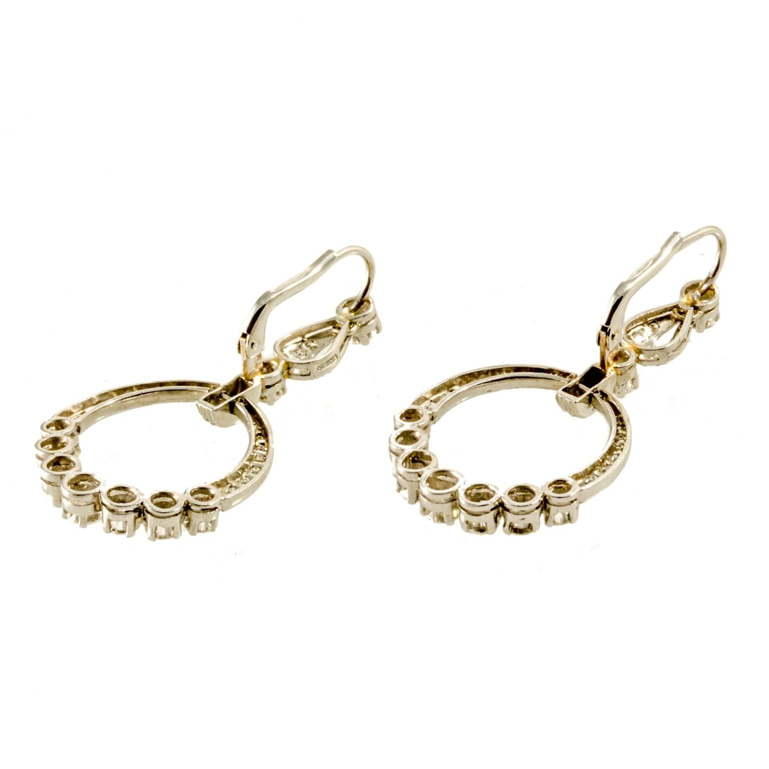 White gold 18ct drop hoop diamond earrings 1960c