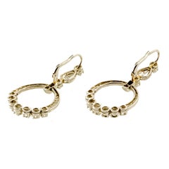 Gold Long Drop Hoop Diamond Earrings, circa 1960