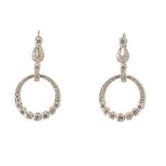 Gold Long Drop Hoop Diamond Earrings, circa 1960