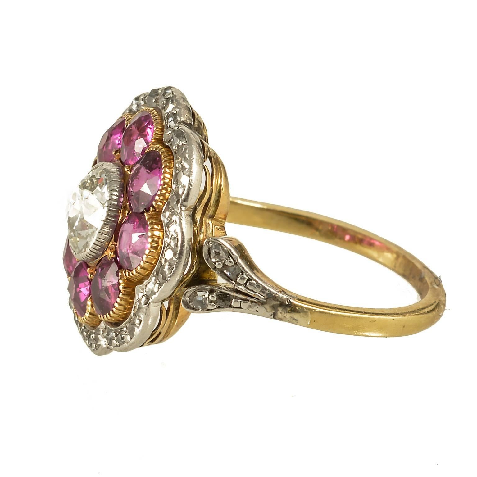 Edwardian natural unheated burmese rubies and diamond cluster ring
platinum on gold set