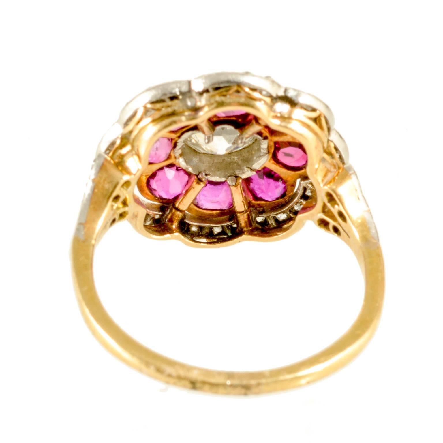 Women's Edwardian Natural Unheated Burmese Rubies and Diamond Cluster Ring, circa 1910 For Sale