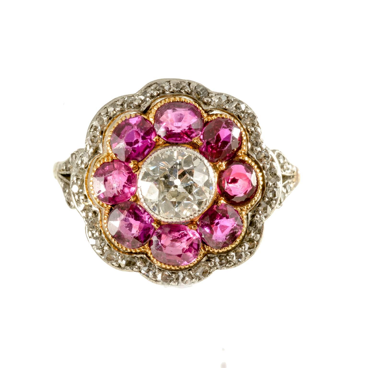 Edwardian Natural Unheated Burmese Rubies and Diamond Cluster Ring, circa 1910 For Sale 4