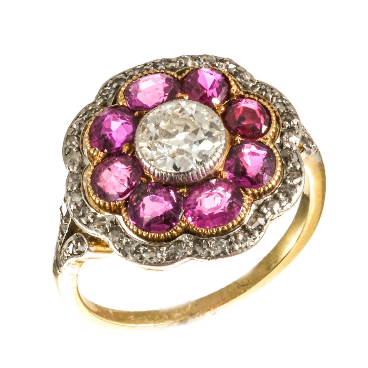 Edwardian Natural Unheated Burmese Rubies and Diamond Cluster Ring, circa 1910 For Sale 3