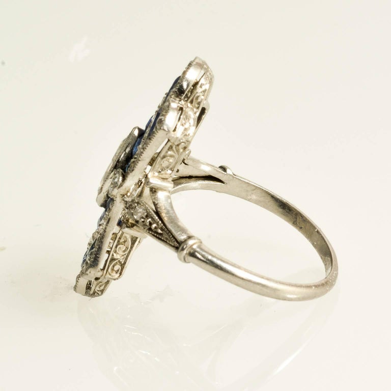Art Deco Diamond and Calibre Sapphire Natural Marquese Platinum Ring ...