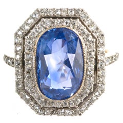 Edwardian Natural Ceylon Cornflower Blue Sapphire and Diamond Ring, circa 1910 