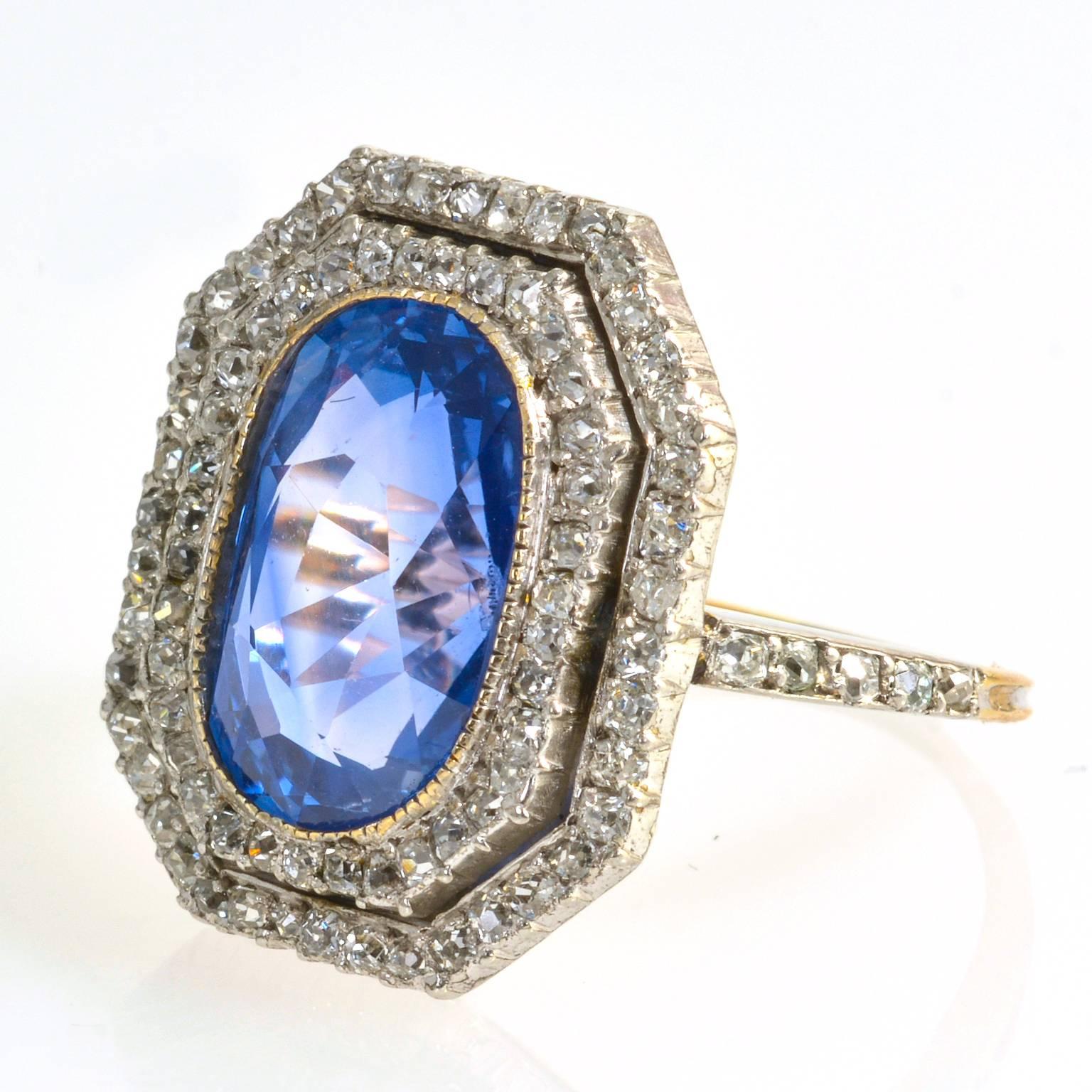 Edwardian natural unheated Ceylon Sapphire diamond ring 1910c