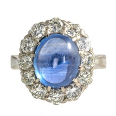 Star Sapphire Fine Diamond 18 Carat Gold Cluster Ring