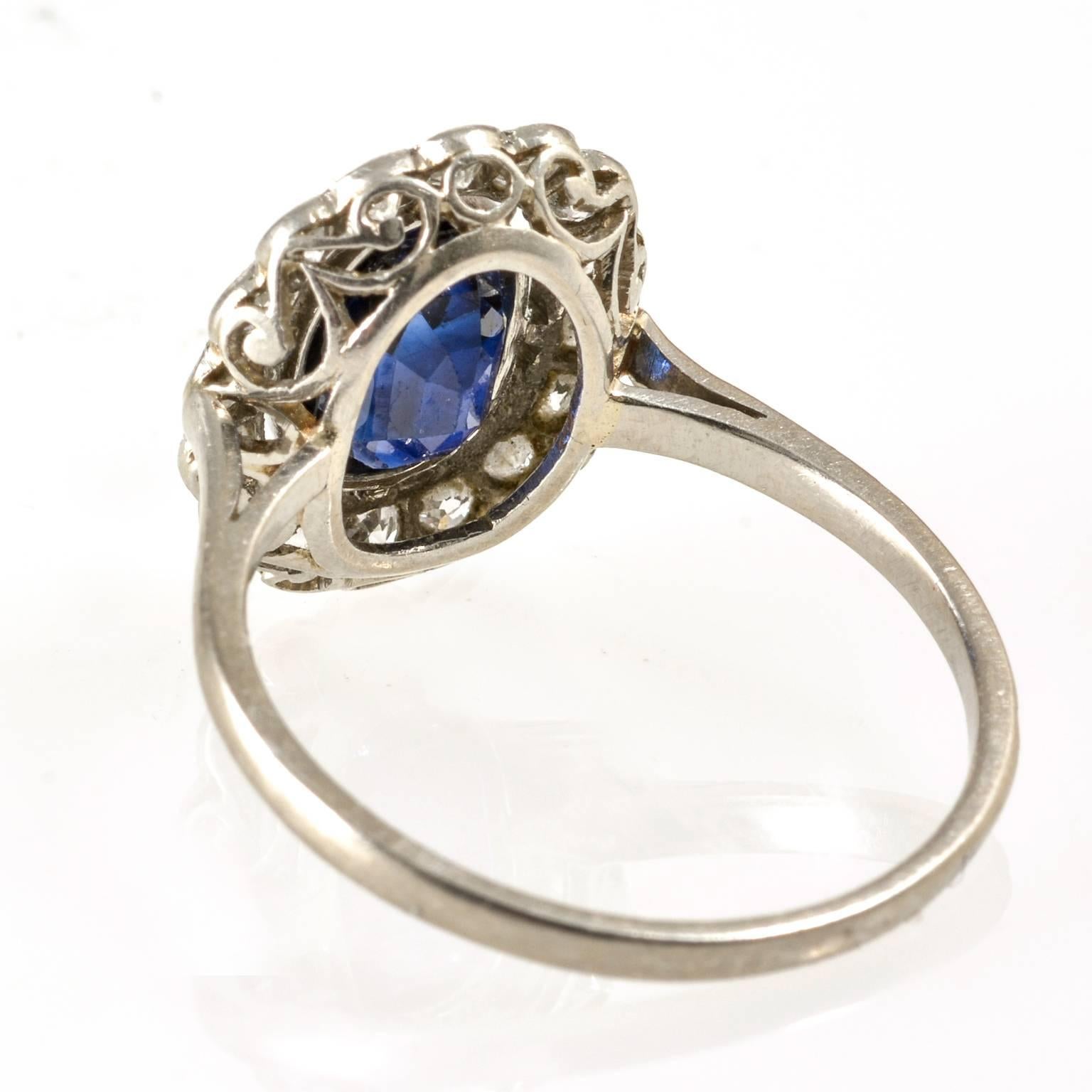 Edwardian natural Sapphire and diamond cluster ring 1910c 