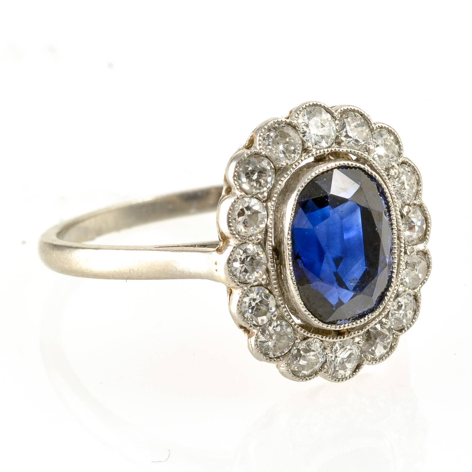 Women's Edwardian Natural Sapphire and Diamond Cluster Ring, circa 1910 For Sale