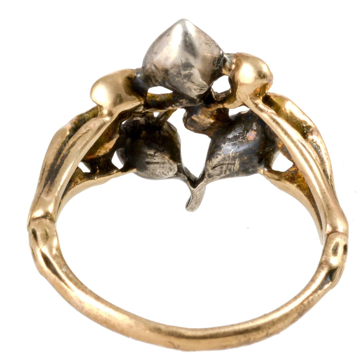 Georgian 1800c gold on silver rose diamond Emeralds and rubies ring