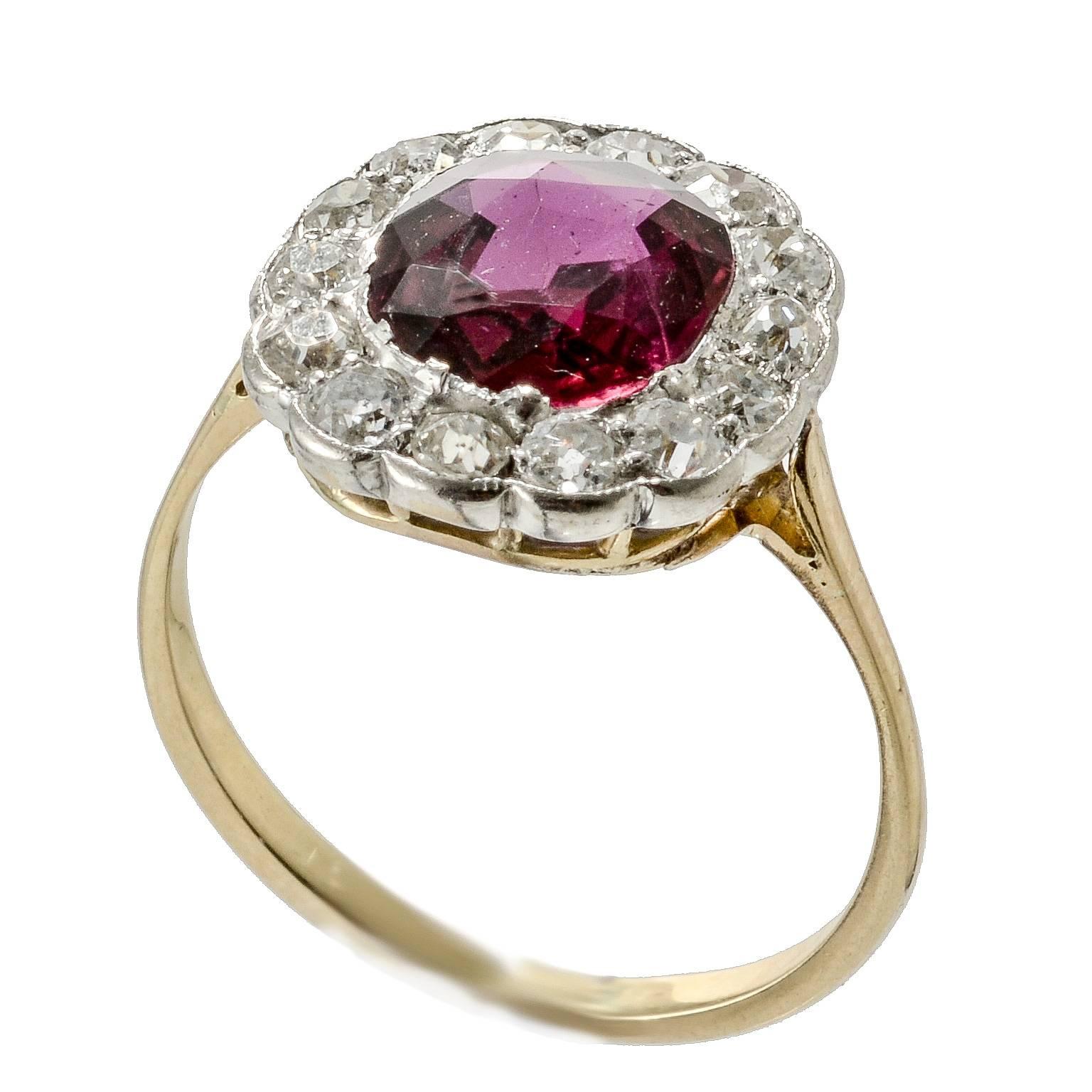 Edwardian Natural Ruby and Diamond Cluster, circa 1910 For Sale