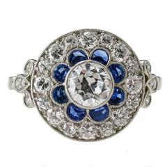 Natural Calib're Sapphire Diamond Art Deco Cluster Ring circa 1920 Platinum Set