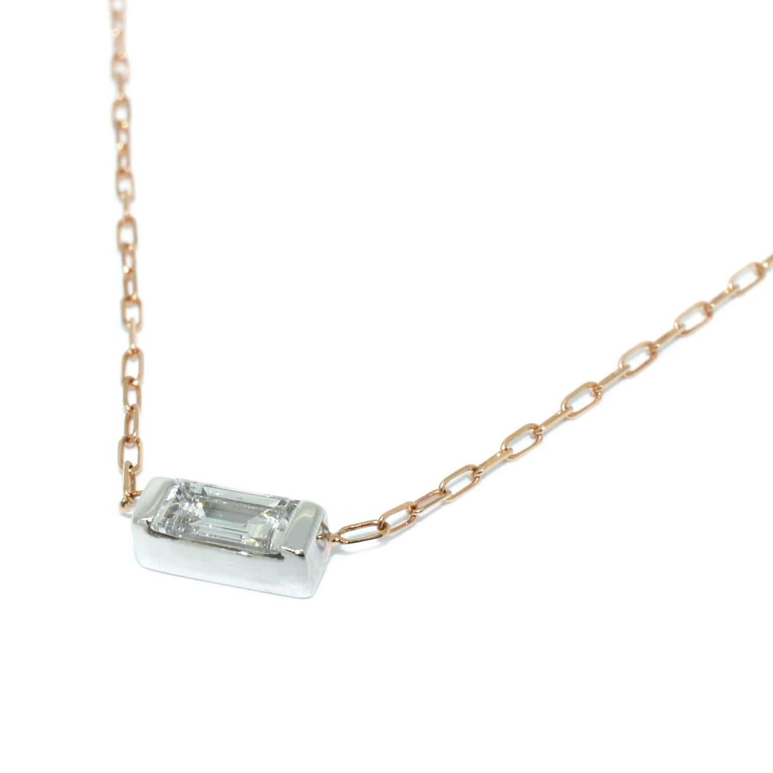 Contemporary Lizunova Baguette Diamond 18 karat white & rose gold Pendant Necklace For Sale