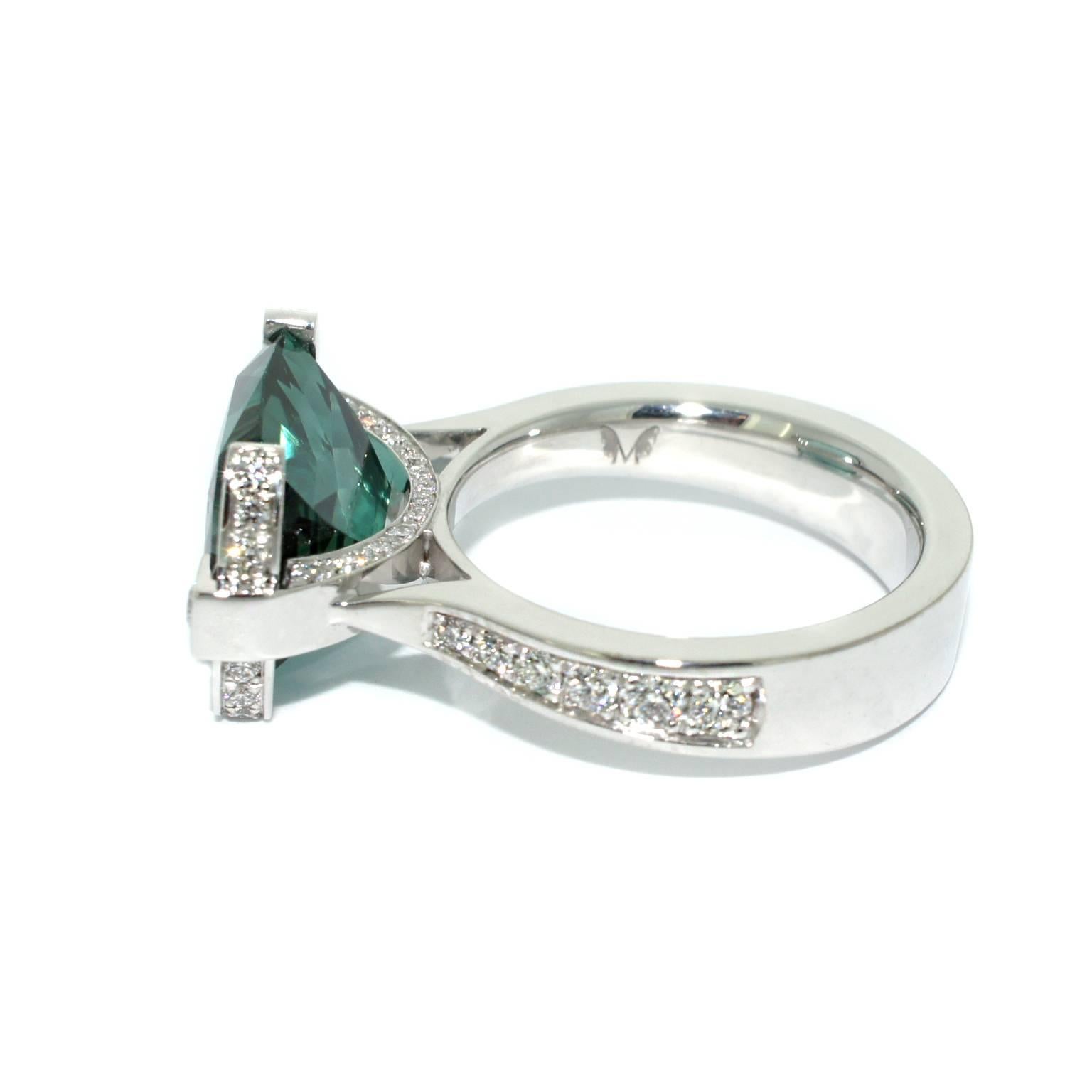 Round Cut Lizunova Indicolite Tourmaline Diamond White Gold Cluster Ring For Sale