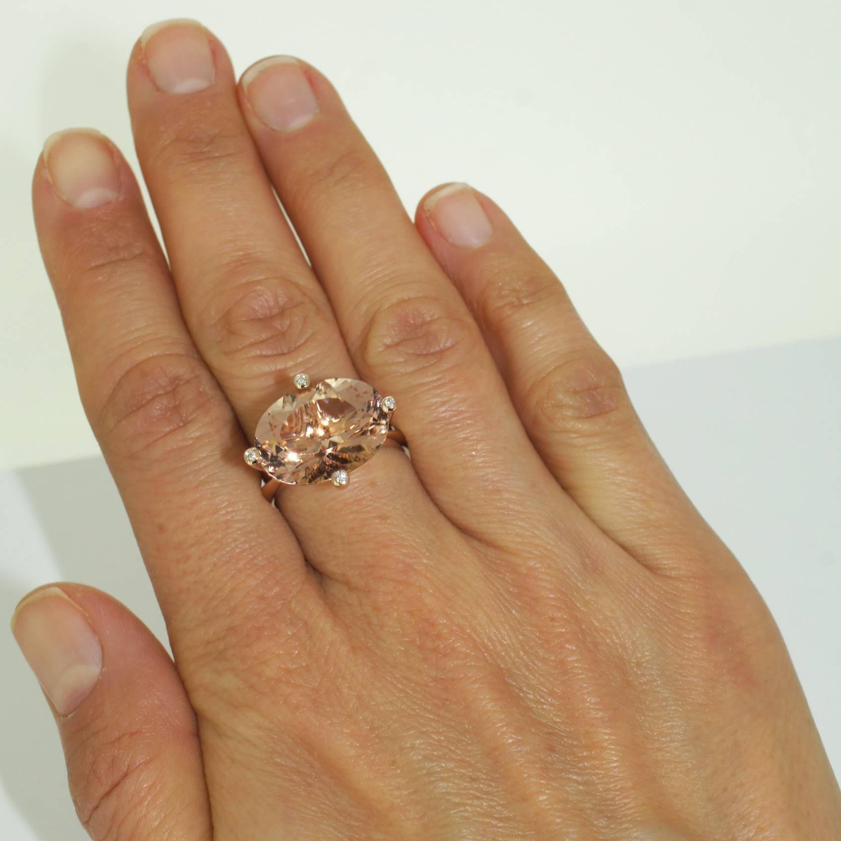 Lizunova Morganite and Diamond Ring Handmade in 18 Karat Rose Gold For Sale 2