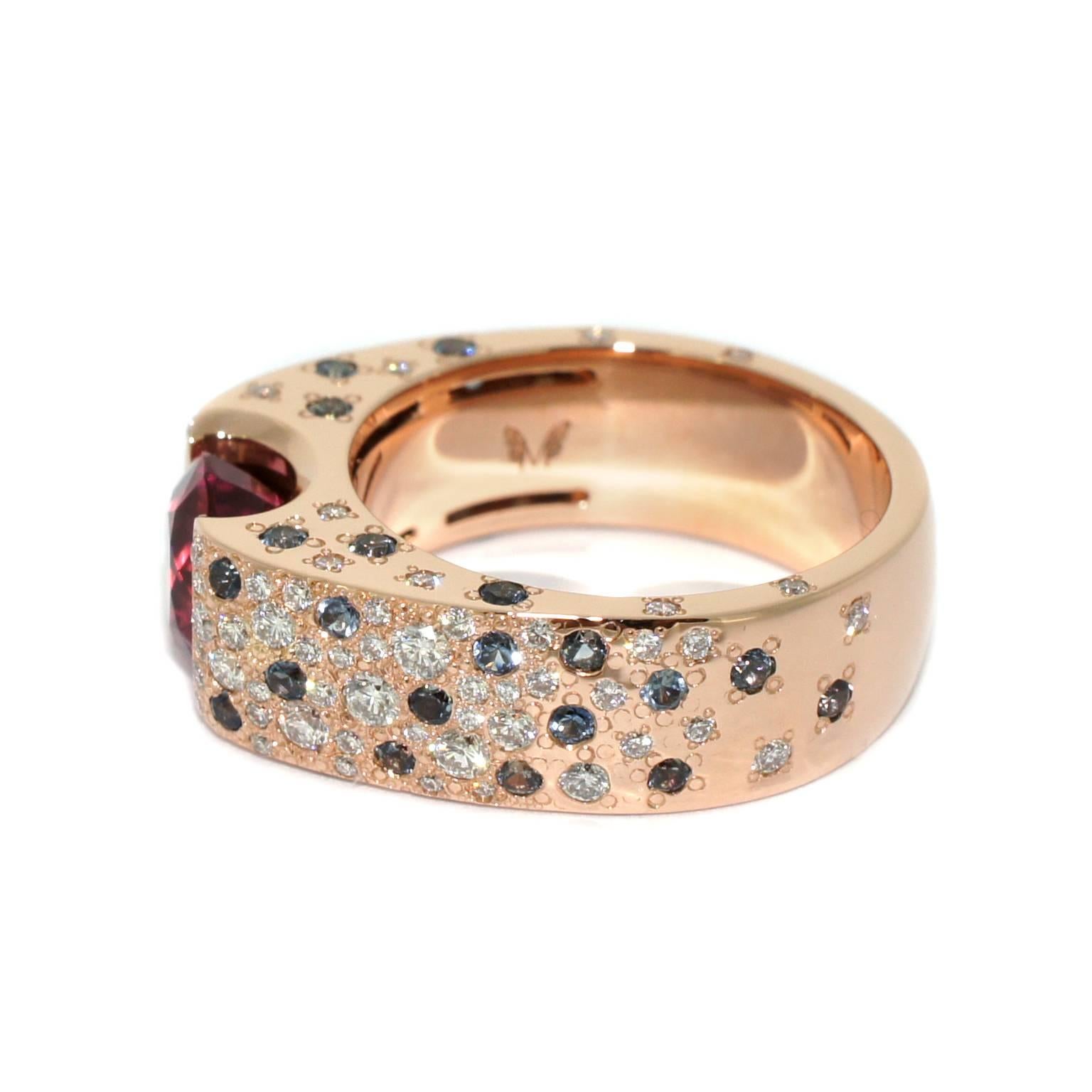Lizunova Pink Tourmaline Sapphire Diamond Rose Gold Ring For Sale 1