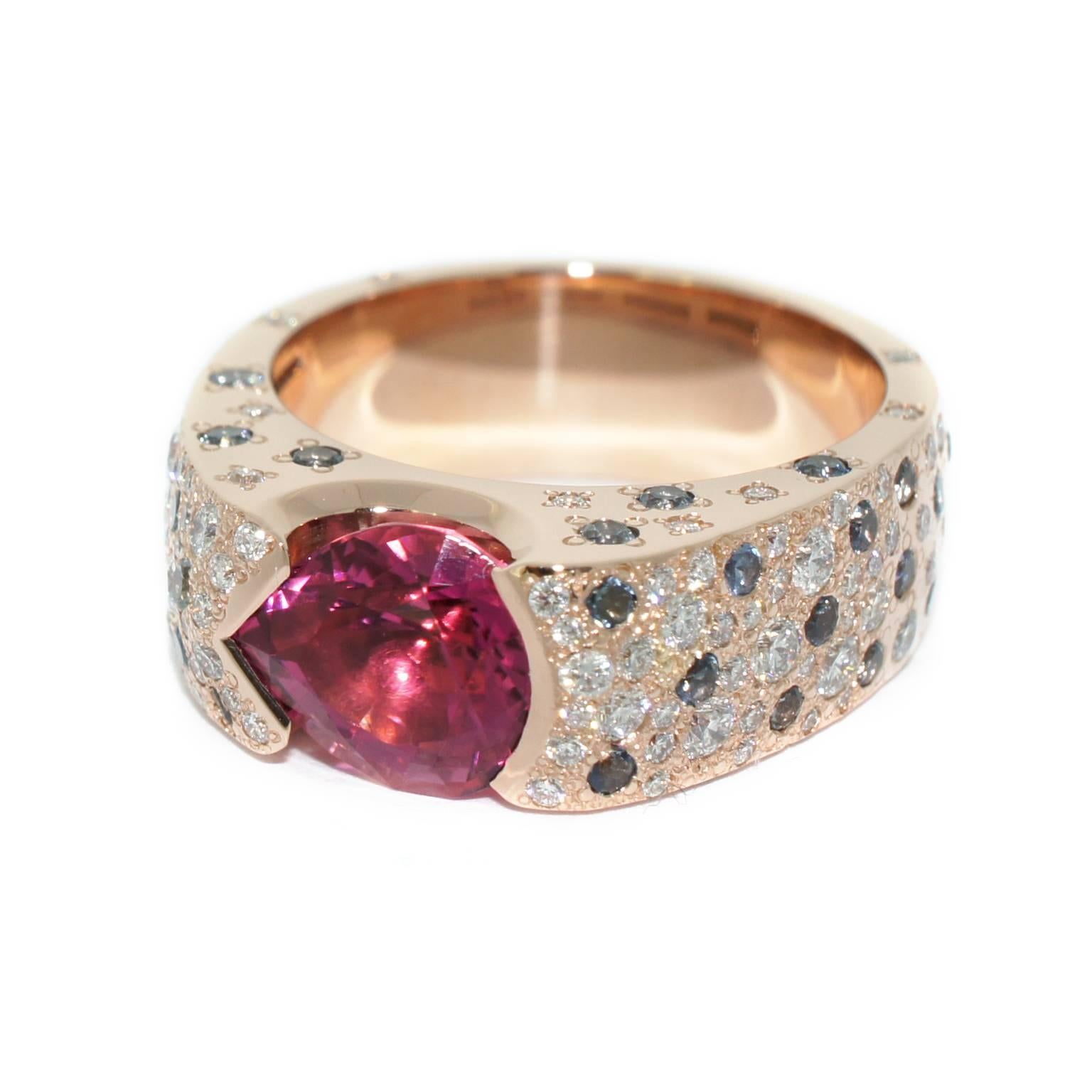 Women's Lizunova Pink Tourmaline Sapphire Diamond Rose Gold Ring For Sale