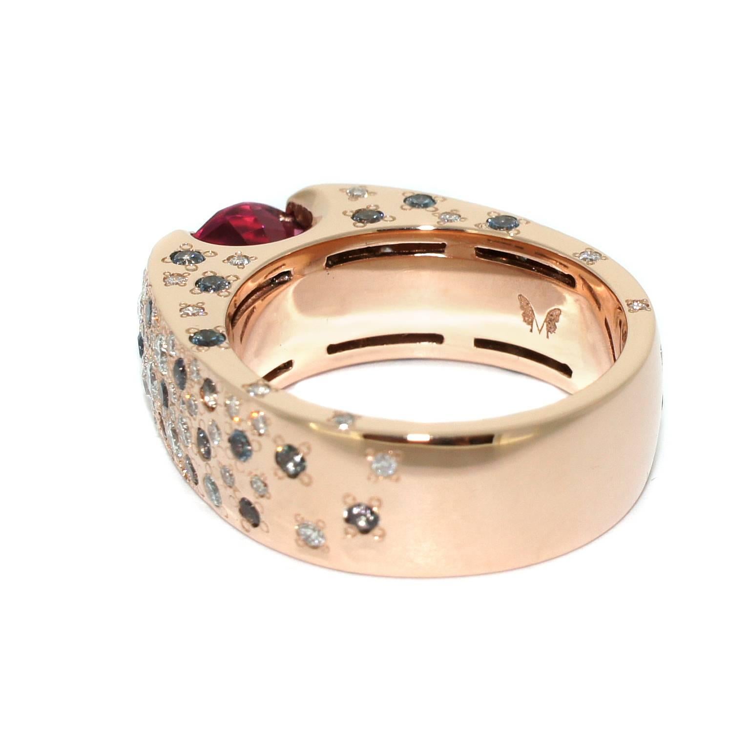 Lizunova Pink Tourmaline Sapphire Diamond Rose Gold Ring For Sale 2