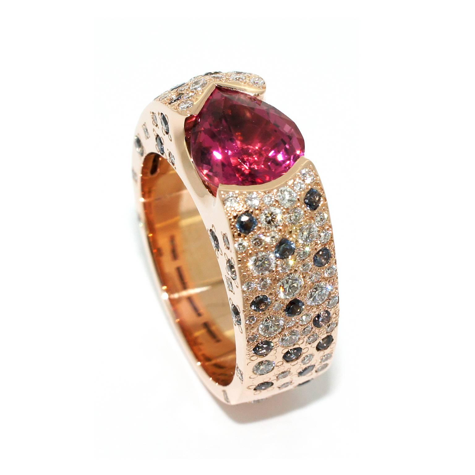 Lizunova Pink Tourmaline Sapphire Diamond Rose Gold Ring In New Condition For Sale In Sydney, NSW