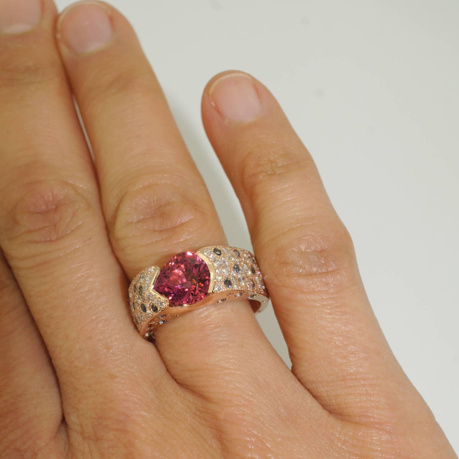 Lizunova Pink Tourmaline Sapphire Diamond Rose Gold Ring For Sale 4