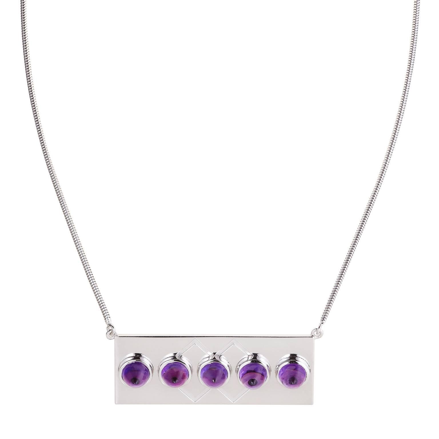 Lizunova Sterling Silver and Amethyst Pendant Necklace For Sale