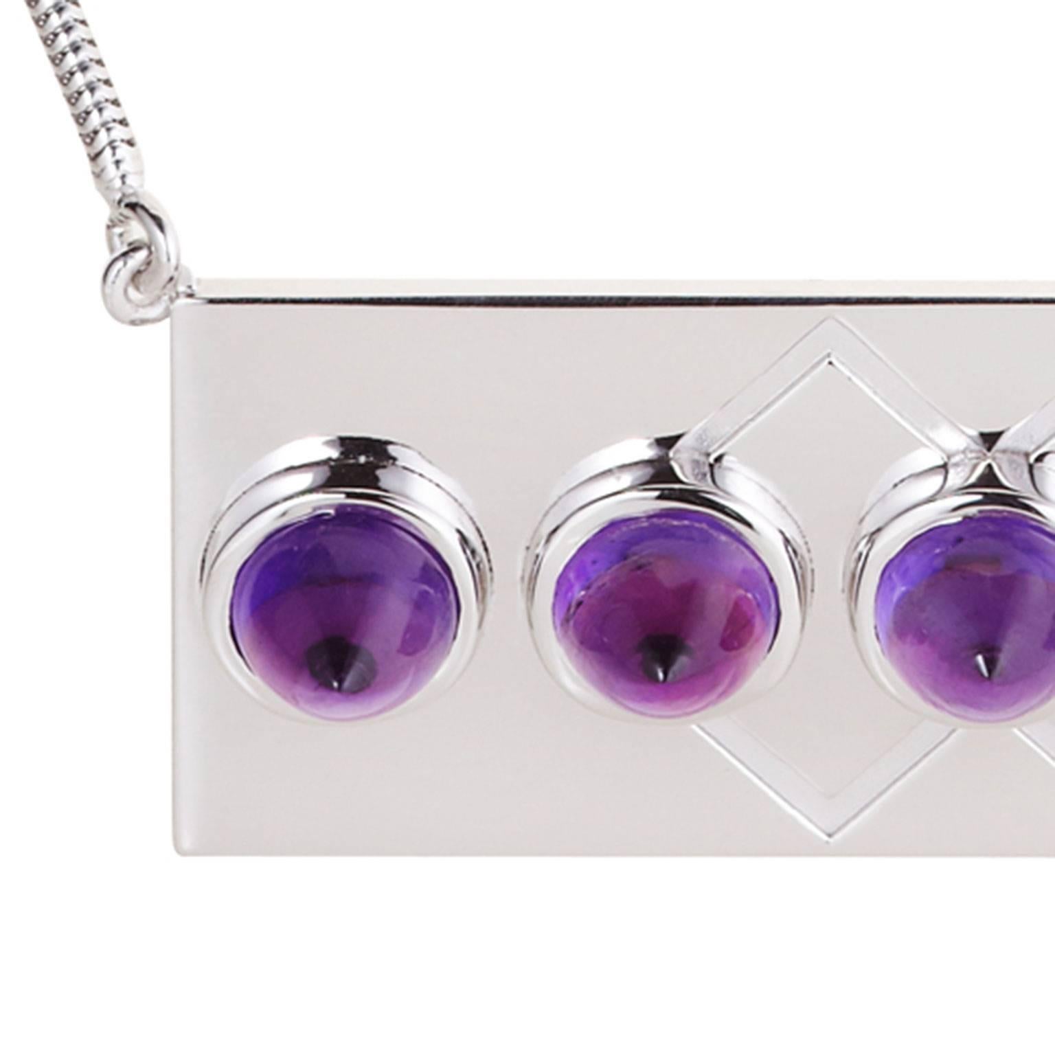 Contemporary Lizunova Sterling Silver and Amethyst Pendant Necklace For Sale