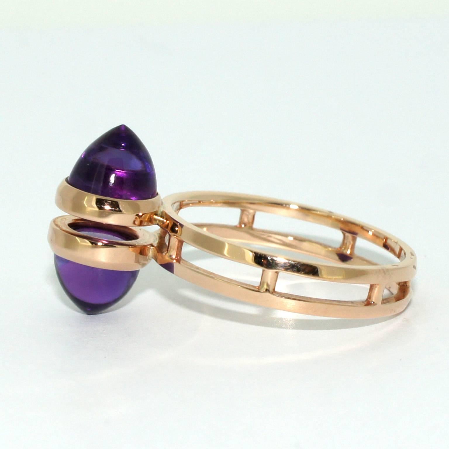 Lizunova Amethyst Rose Gold Contemporary Cluster Ring In New Condition In Sydney, NSW