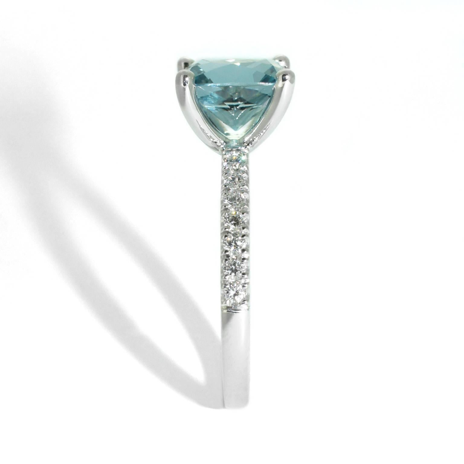 Women's Lizunova Aquamarine & Diamond 18k White Gold Bridal Engagement Ring For Sale