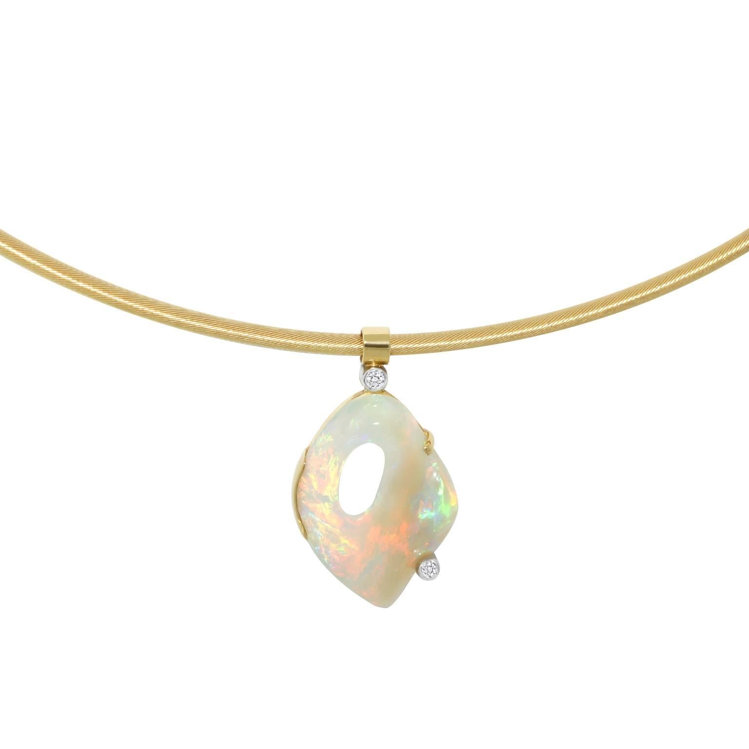 Australian Opal & Diamond One-of-a-Kind 18k Gold Collar Pendant Necklace For Sale 2