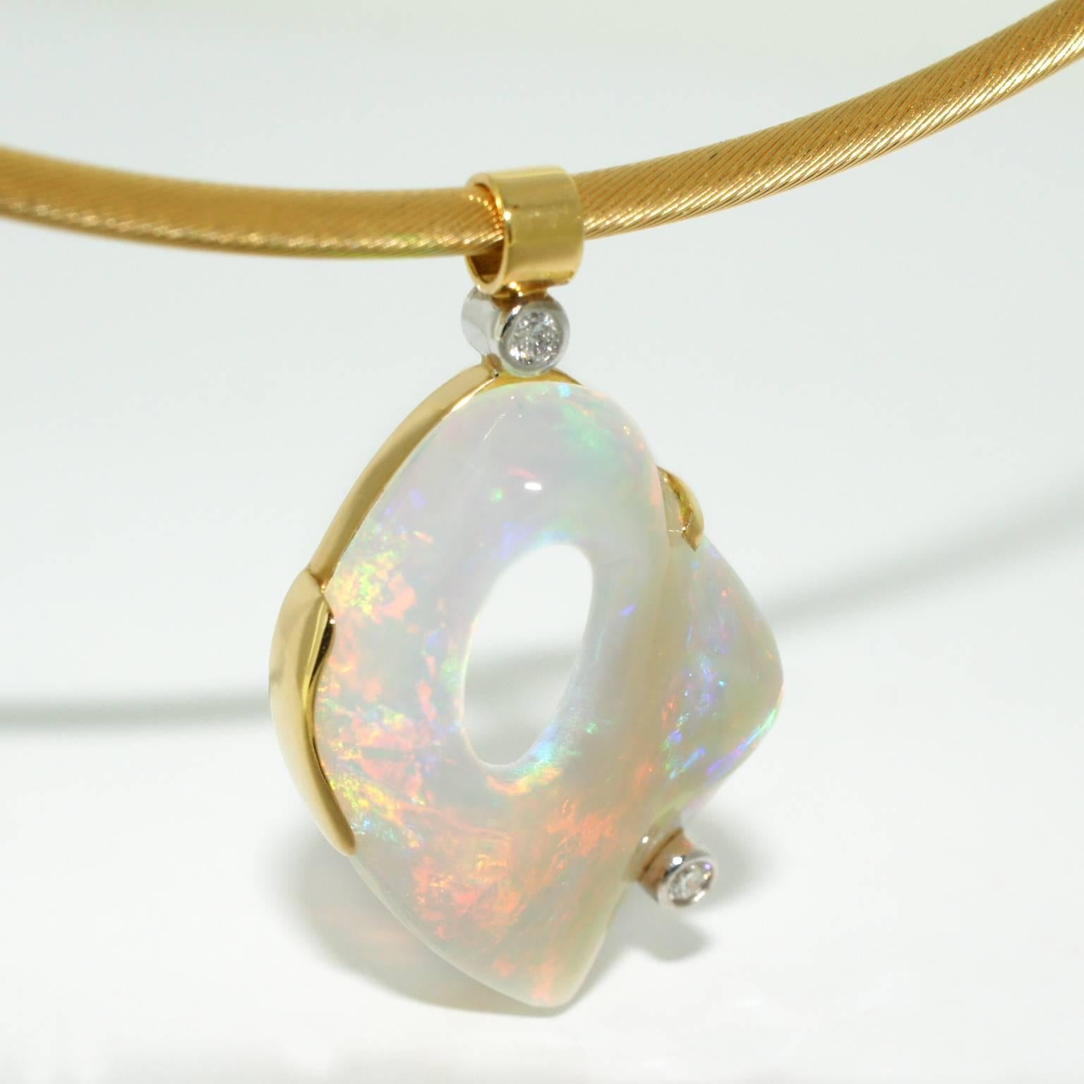 Women's Australian Opal & Diamond One-of-a-Kind 18k Gold Collar Pendant Necklace For Sale