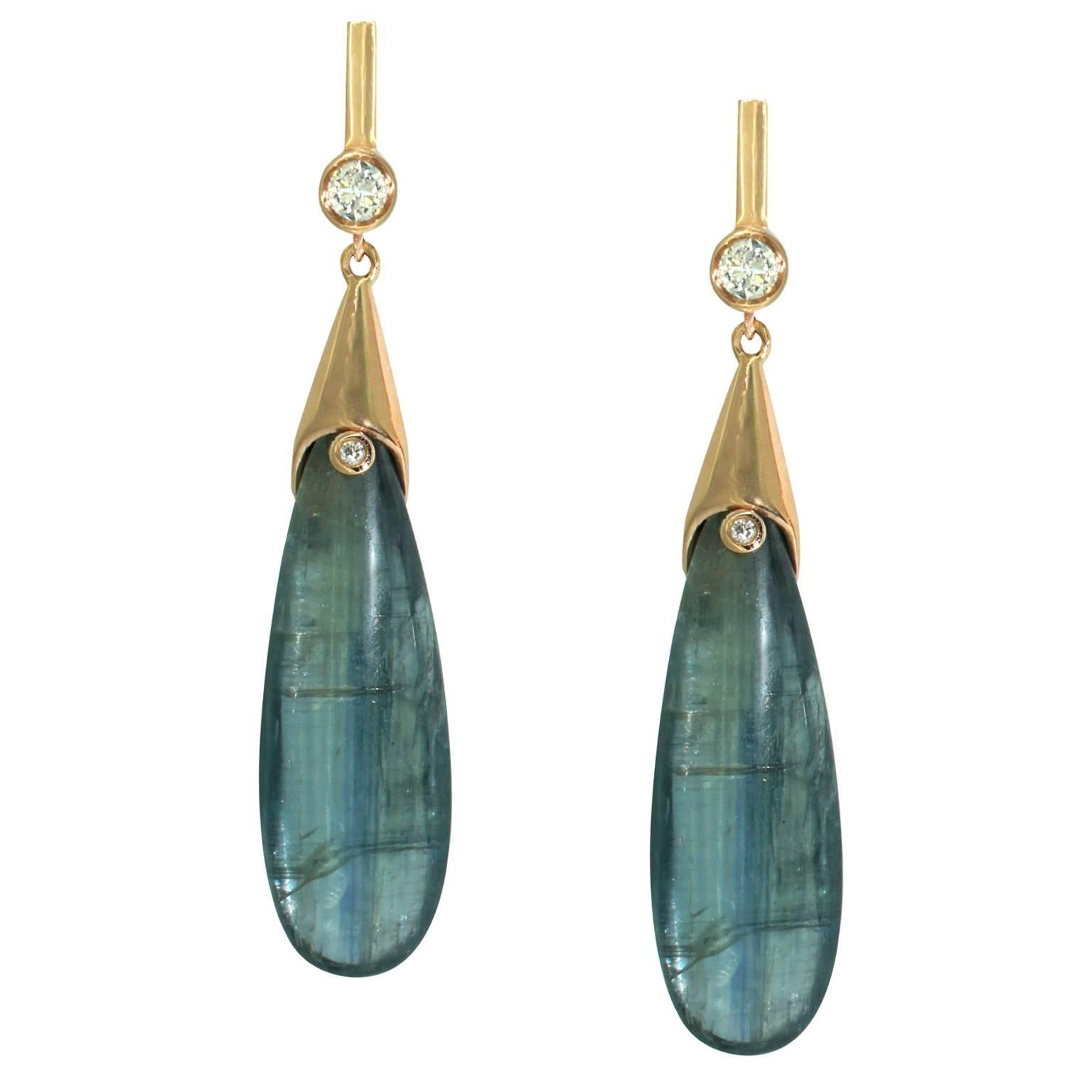Lizunova Diamond and Kyanite Rose Gold Drop Earrings