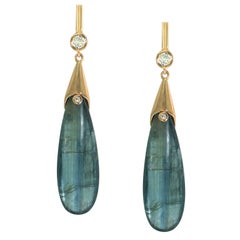 Lizunova Diamond and Kyanite Rose Gold Drop Earrings