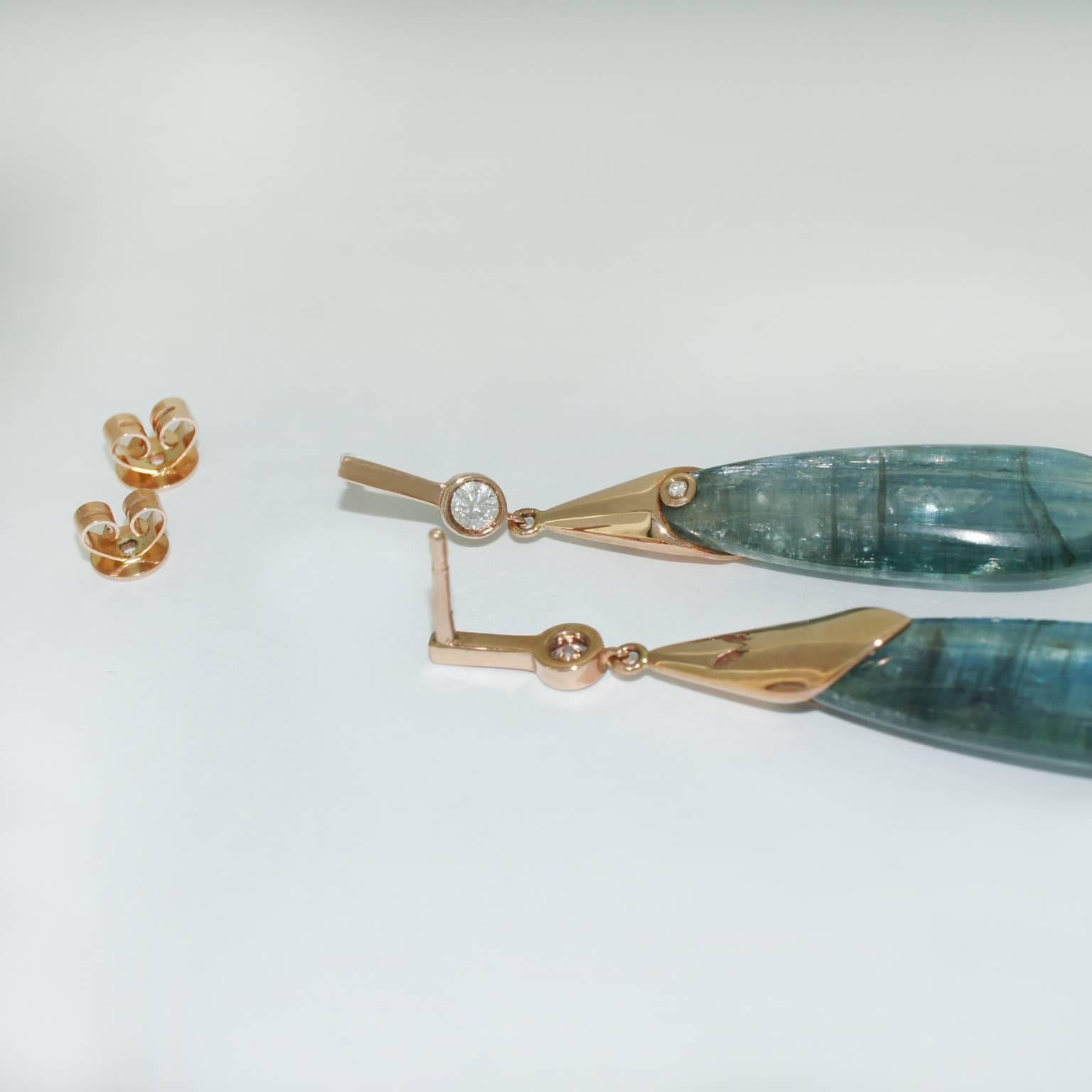 Contemporary Lizunova Diamond and Kyanite Rose Gold Drop Earrings