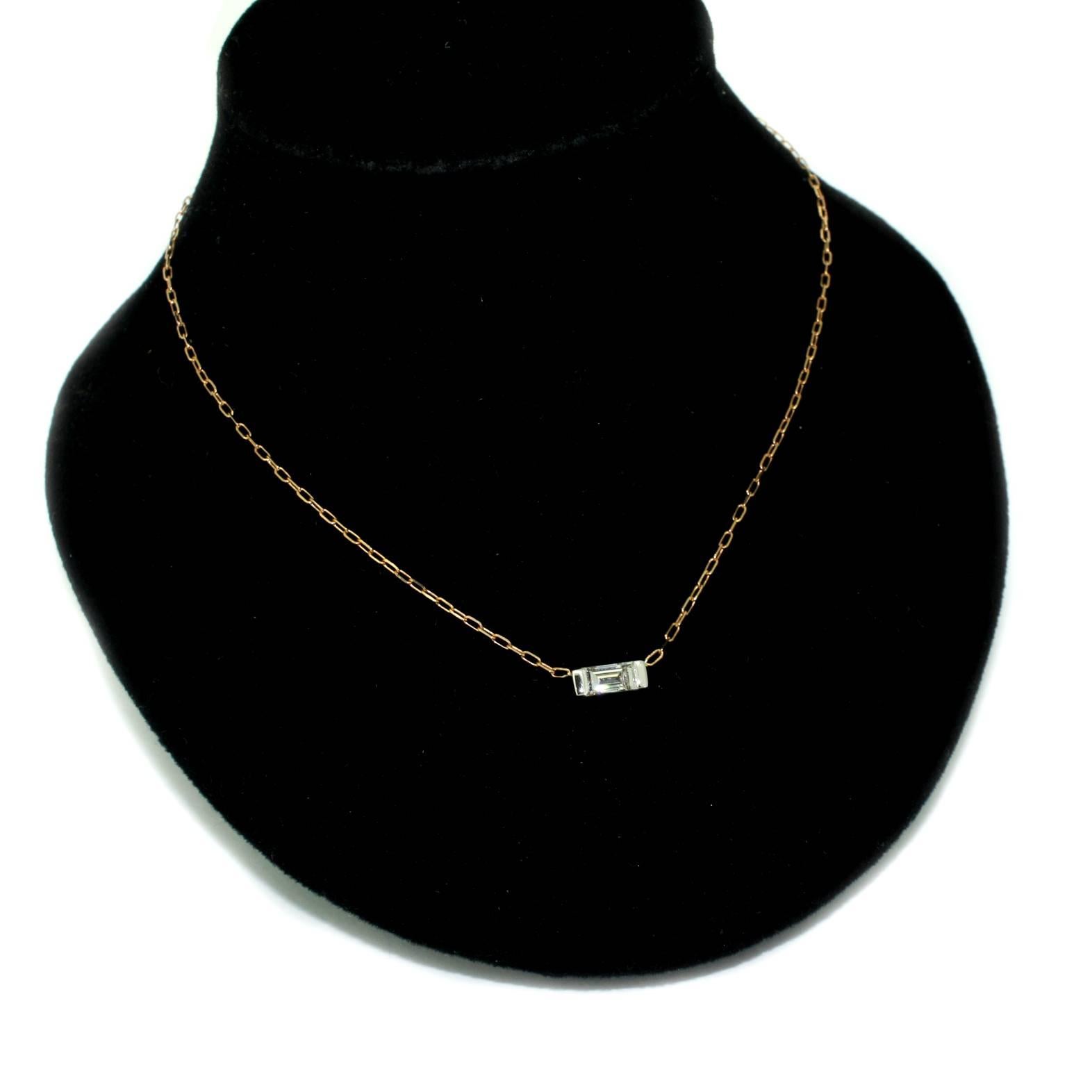 Lizunova Baguette Diamond 18 karat white & rose gold Pendant Necklace In New Condition For Sale In Sydney, NSW