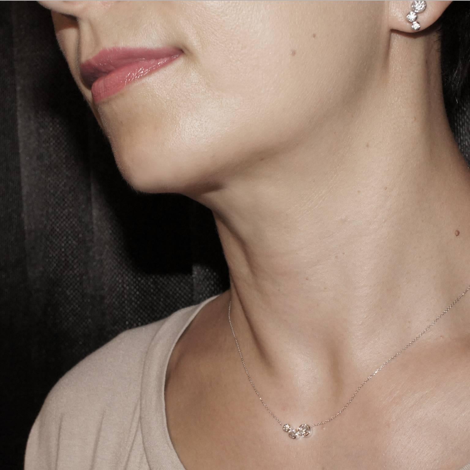 Contemporary Lizunova Round White Diamond 18 Karat White Gold Pendant Necklace For Sale