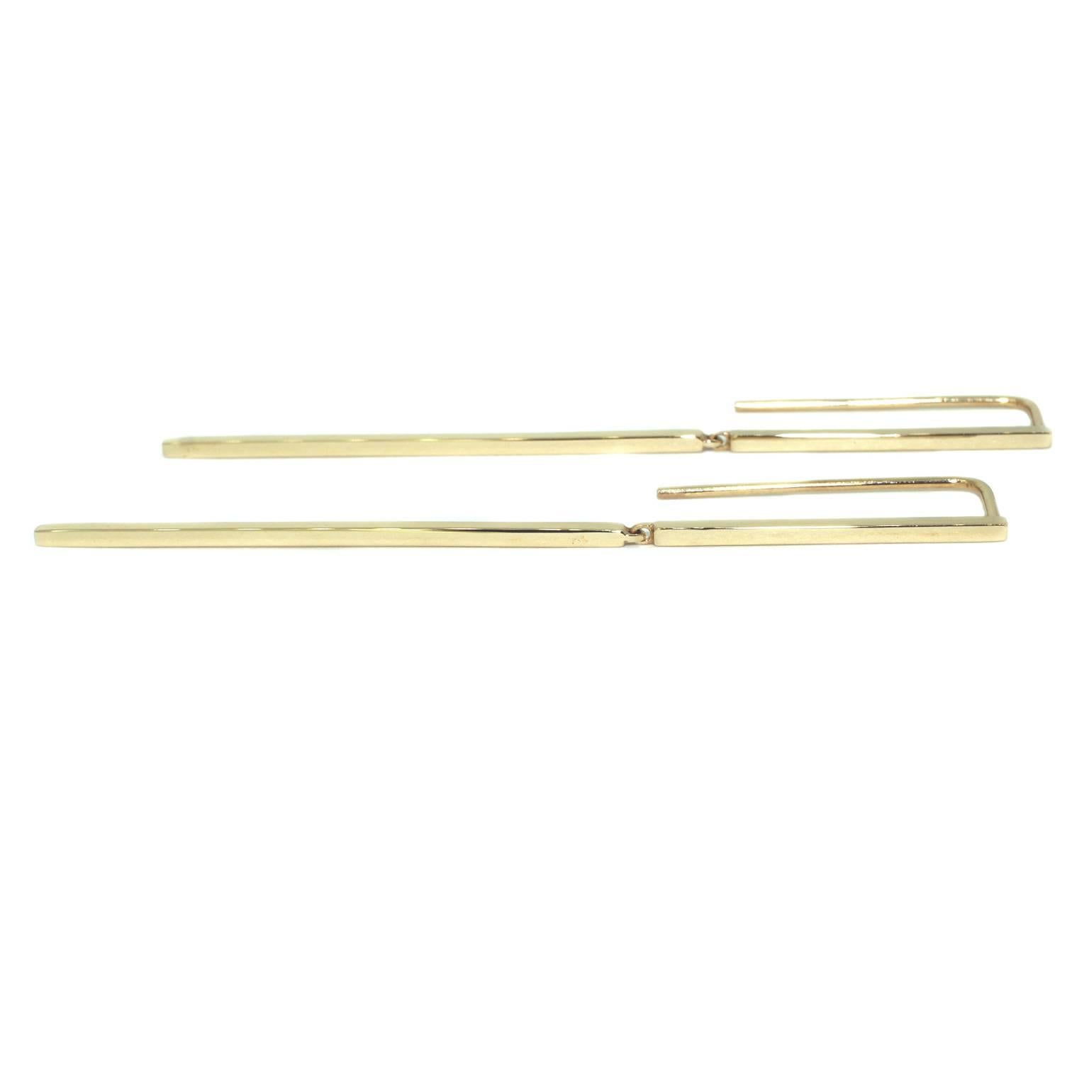 Contemporary Lizunova Long Line Yellow Gold Drop Earrings For Sale