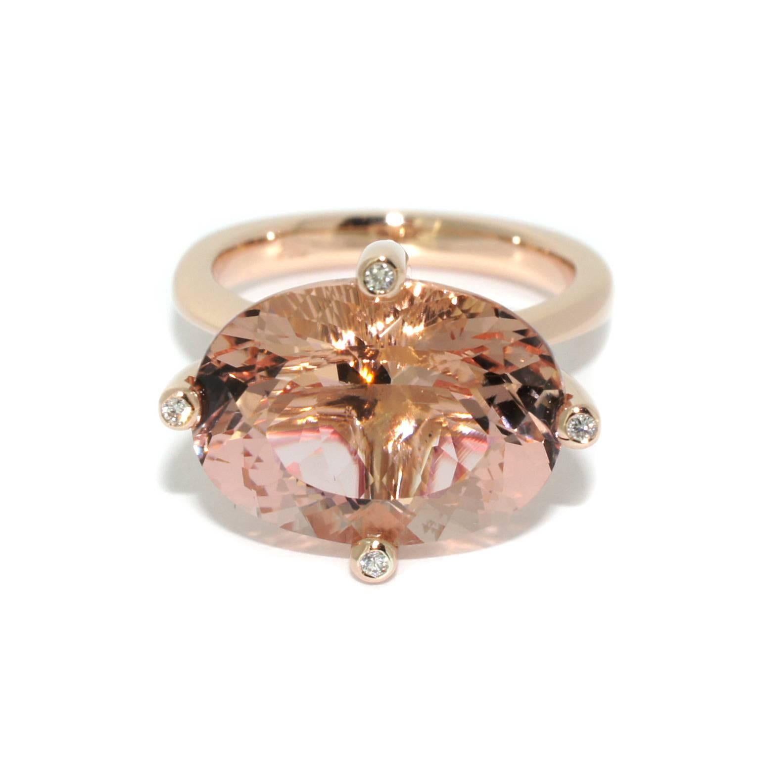 Contemporary Lizunova Morganite and Diamond Ring Handmade in 18 Karat Rose Gold For Sale