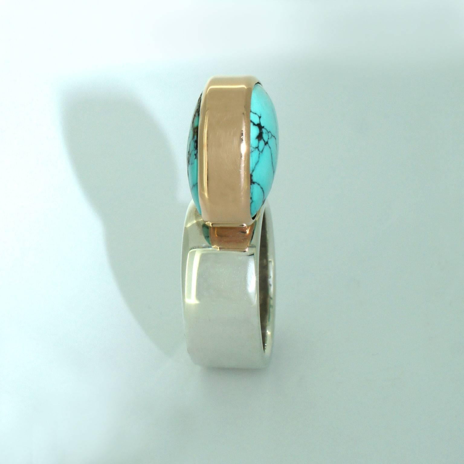 Lizunova Turquoise Silver Rose Gold Ring In New Condition For Sale In Sydney, NSW