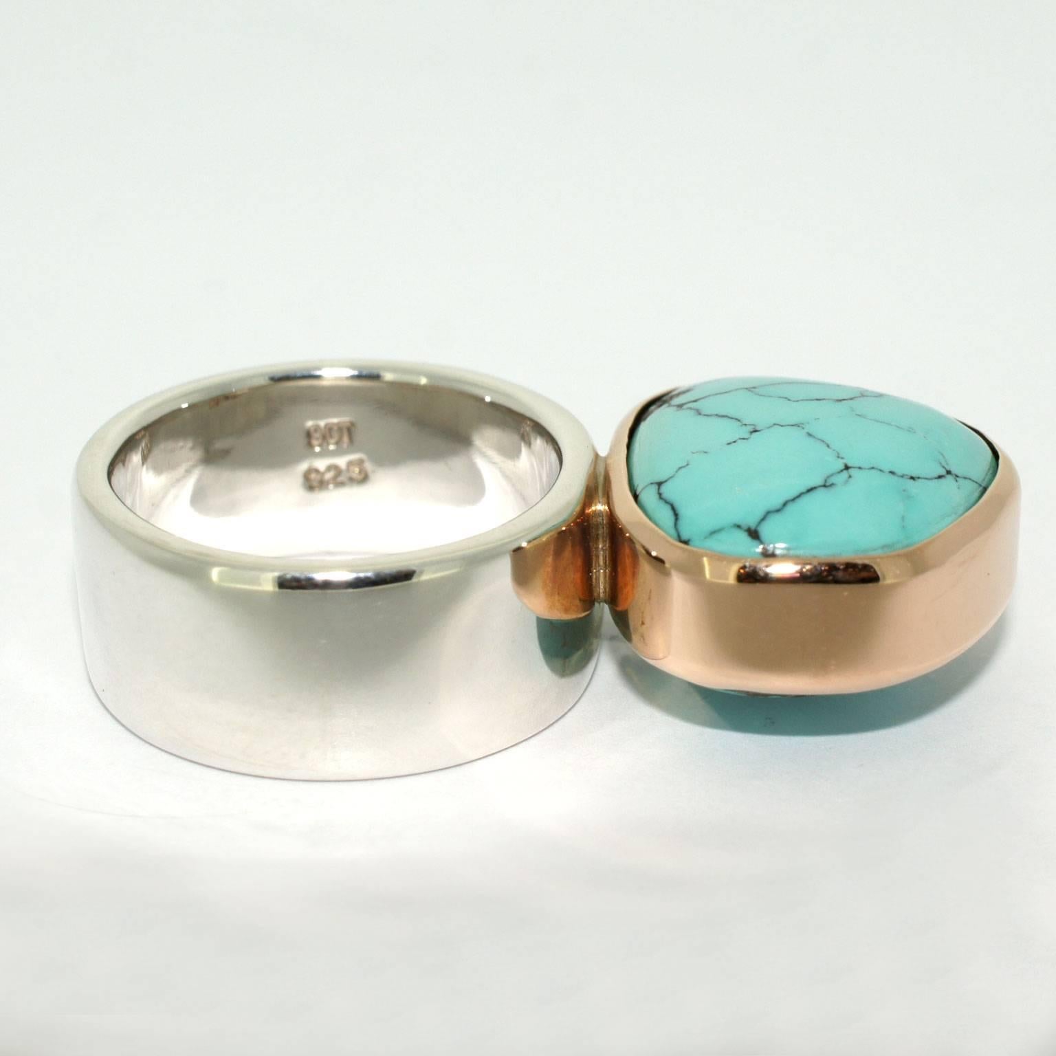 Women's Lizunova Turquoise Silver Rose Gold Ring For Sale