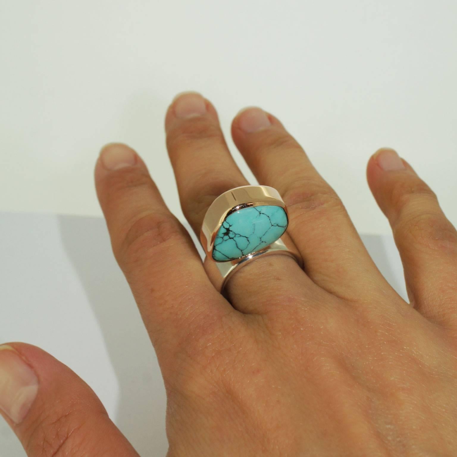 Lizunova Turquoise Silver Rose Gold Ring For Sale 1