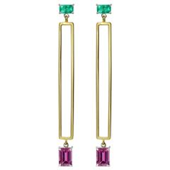 Lizunova Emerald and Pink Spinel Drop Earrings